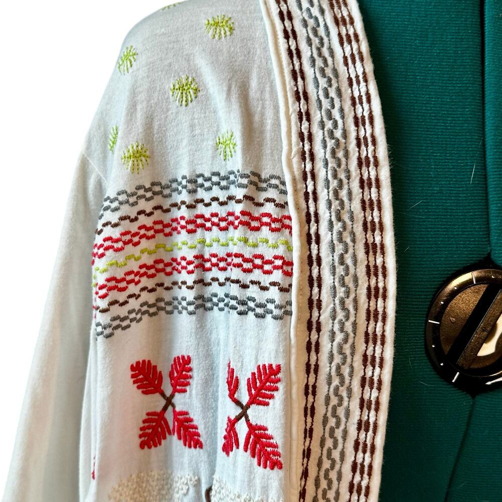 Johnny Was Los Angeles Embroidered Boho Kimono Cardigan Women M | White - Picture 5 of 8